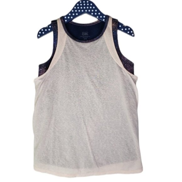 Athleta Girl Team Up Layered Tank L 12 Pink Navy Blue Galaxy Print - Picture 3 of 9